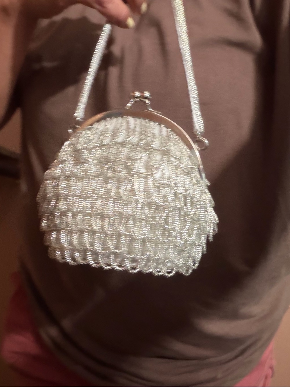 La Regale Mini White Beaded Bag